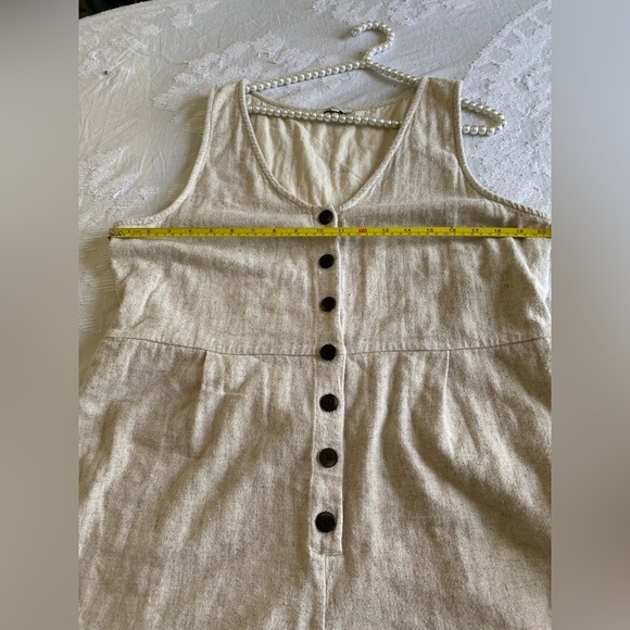 Madewell Tan Button-Front Jumpsuit v neck linen summer rompers - Picture 7 of 11